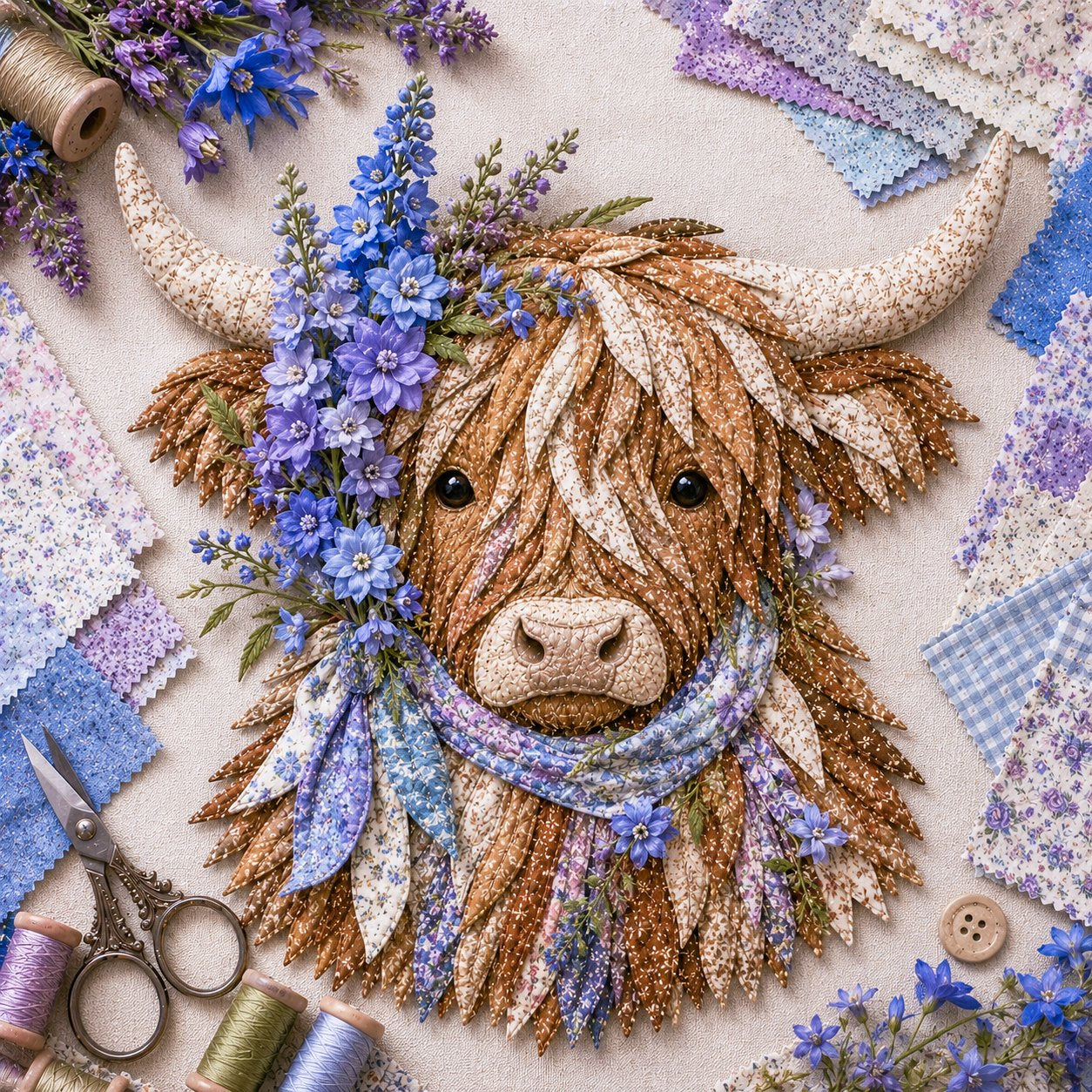 Birth Flower Highland Cow 3D Layered Fabric Art DIY Kit