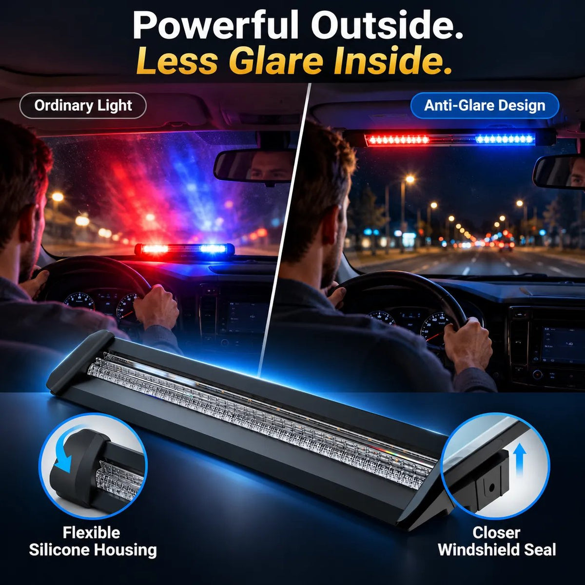 3-Color LED Windshield Warning Light Bar