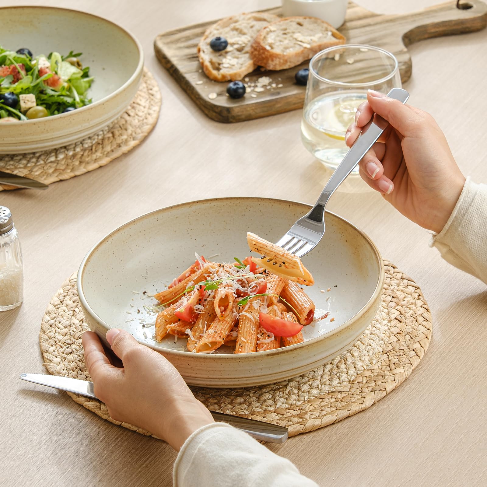 9'' Pasta Bowls Set of 4 – 42oz Large Salad Bowls, Double Reactive Glaze
