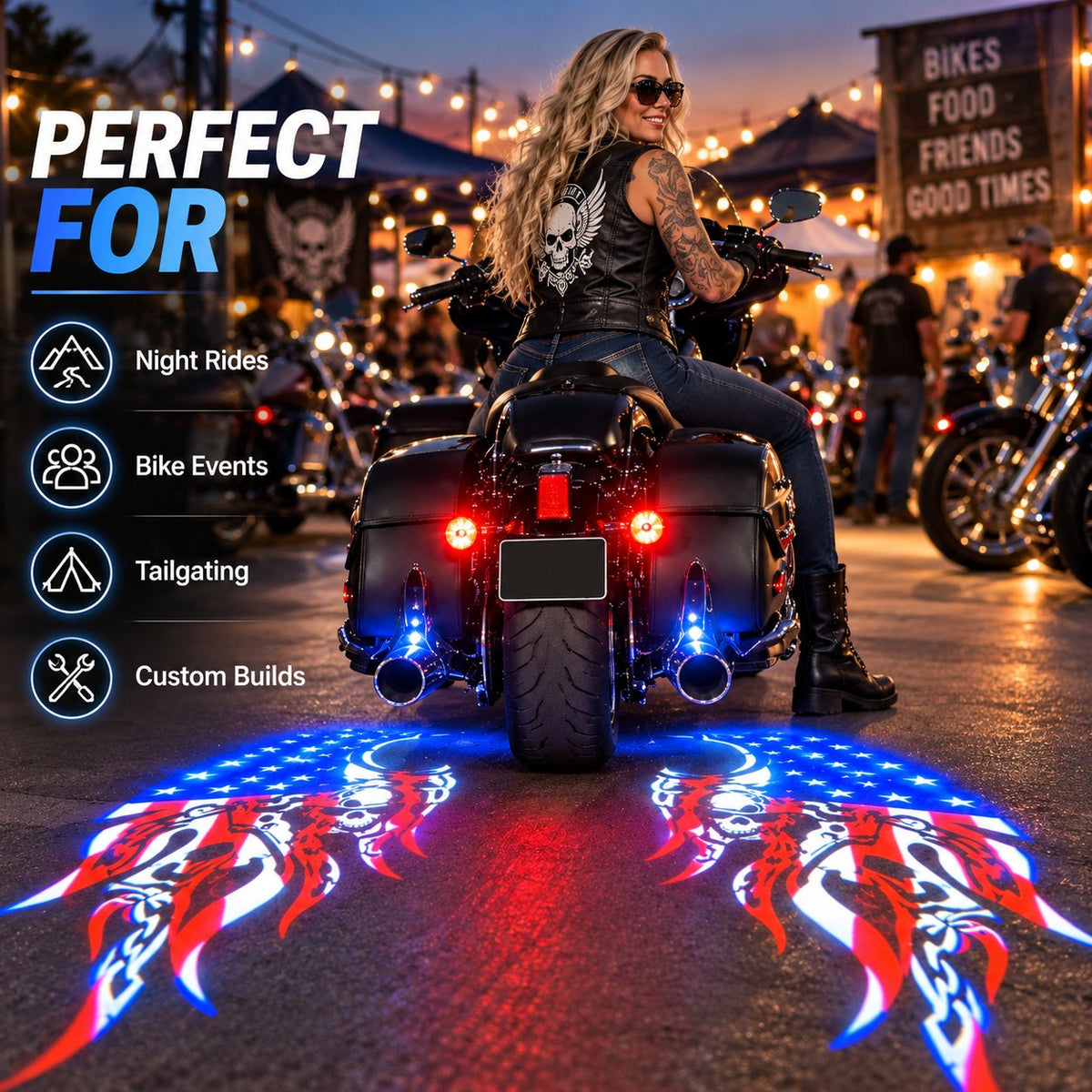 Upgrade Your Night Ride: Ground Projection Light with Skull Wing Design