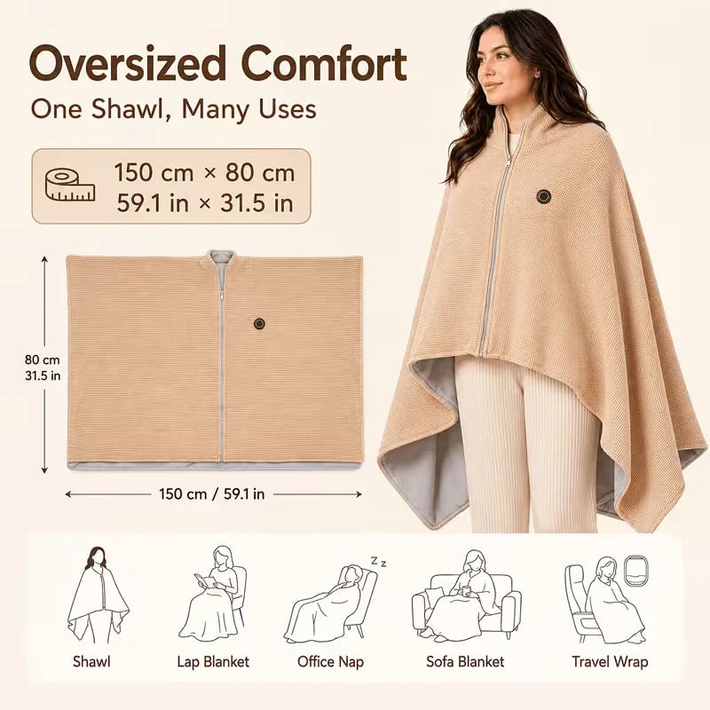 Wearable Heated Blanket Shawl
