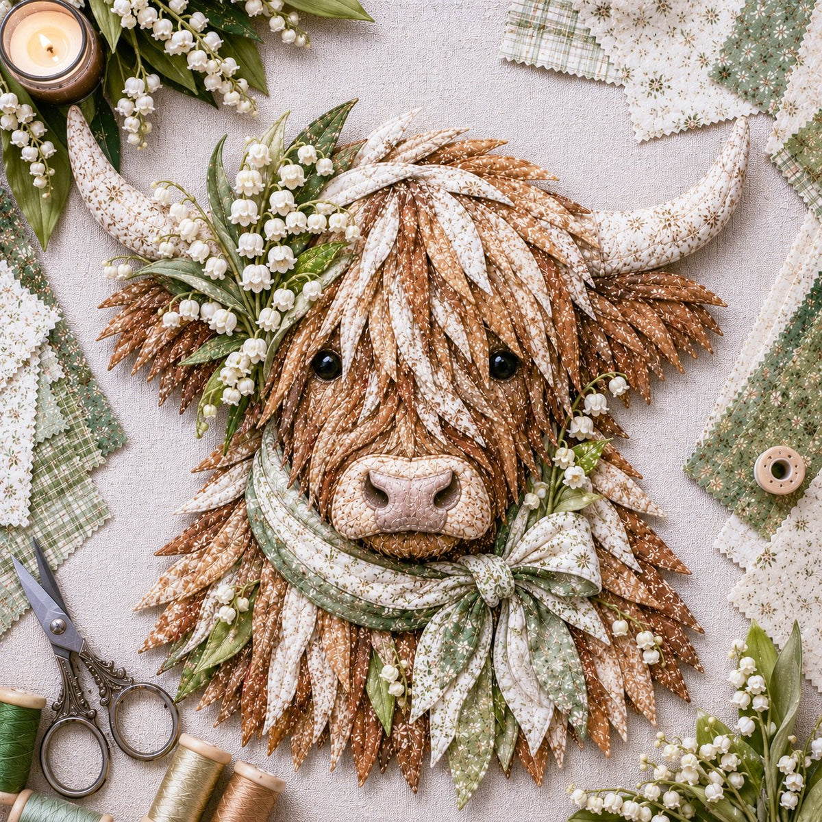 Birth Flower Highland Cow 3D Layered Fabric Art DIY Kit