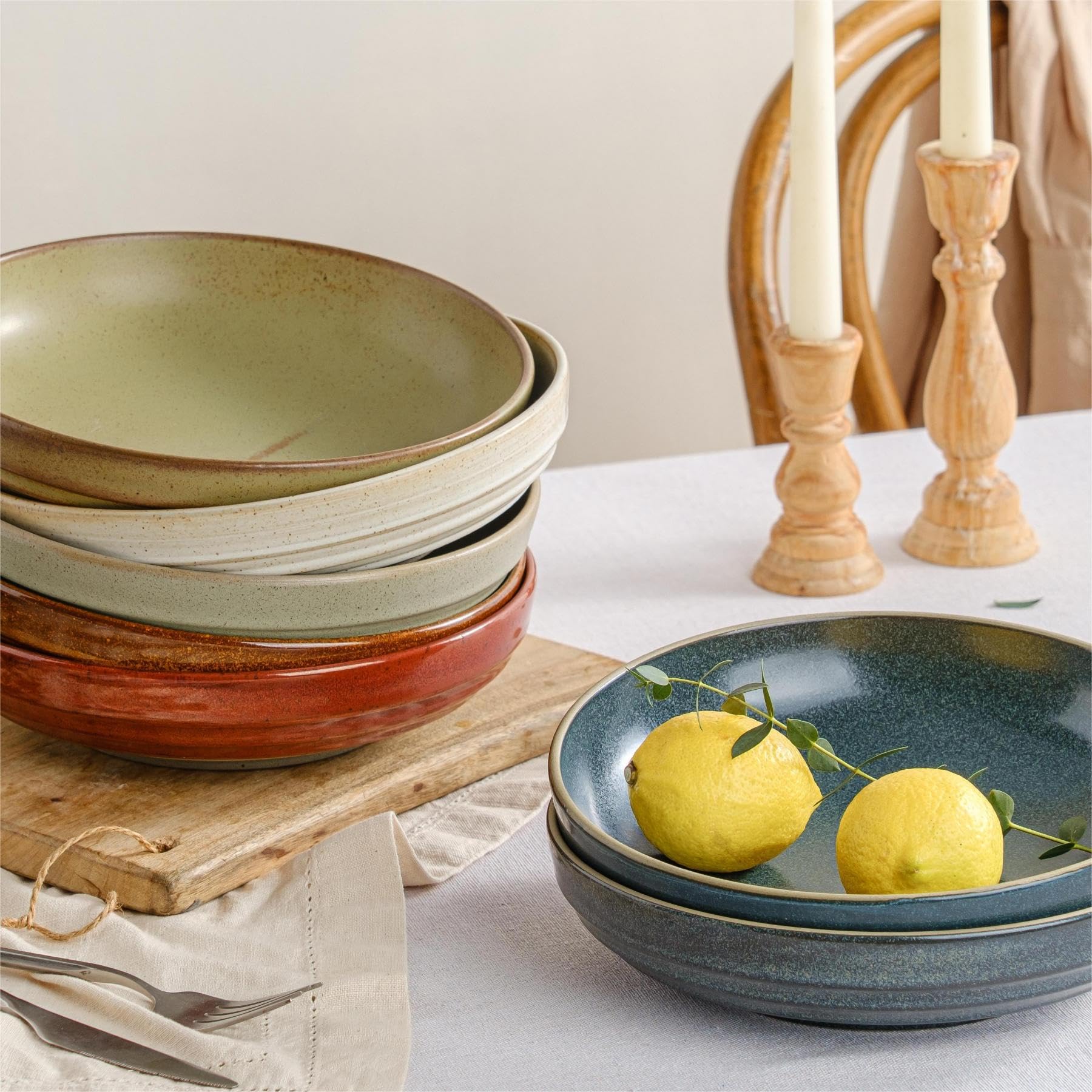 9'' Pasta Bowls Set of 4 – 42oz Large Salad Bowls, Double Reactive Glaze