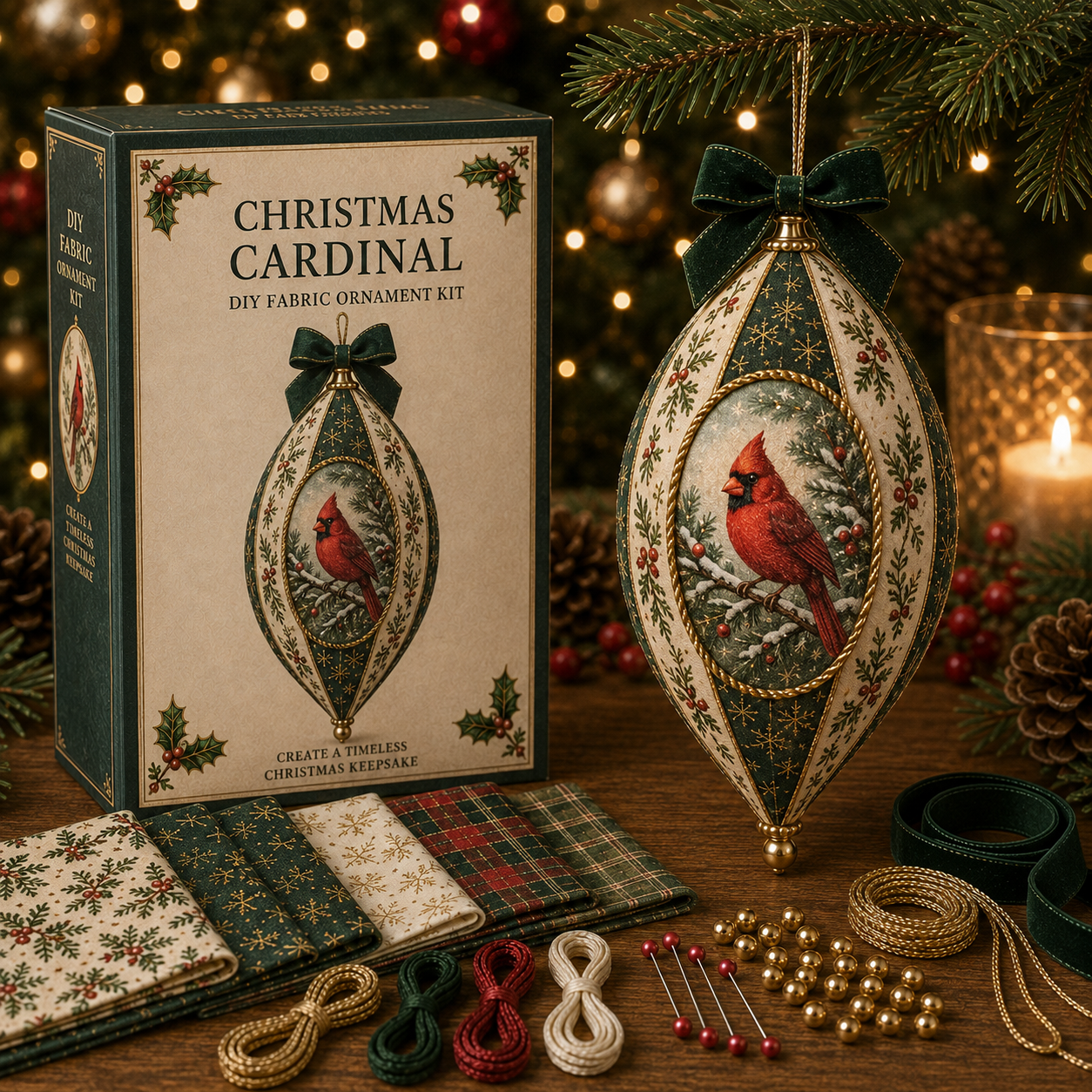 Vintage Christmas Fabric Ornament DIY Kit