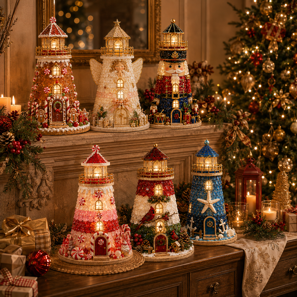 Beginner-Friendly DIY Lighted Christmas Character Sea Glass-Style Lighthouse Kit Collection