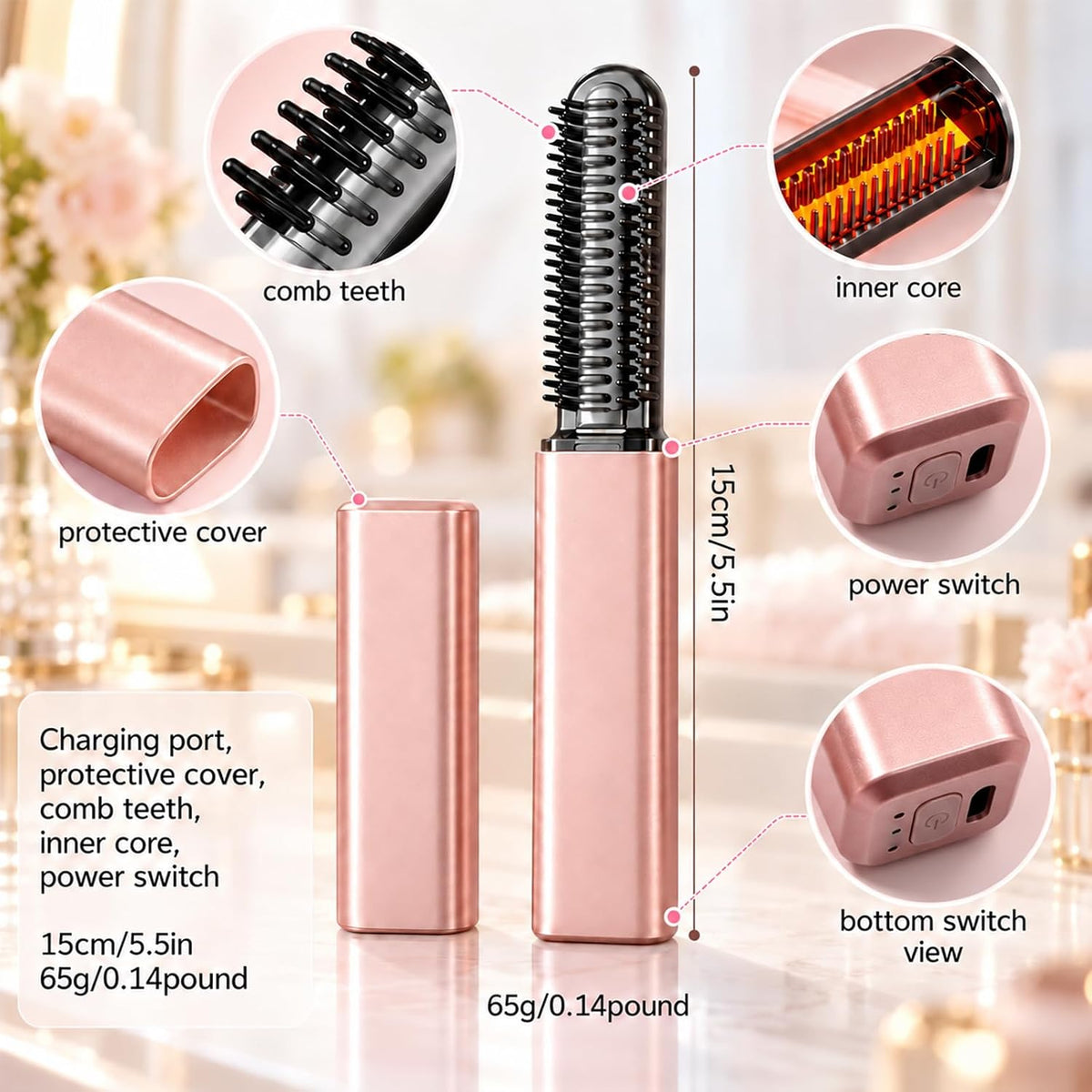 Portable Cordless Mini Hair Straightener Comb