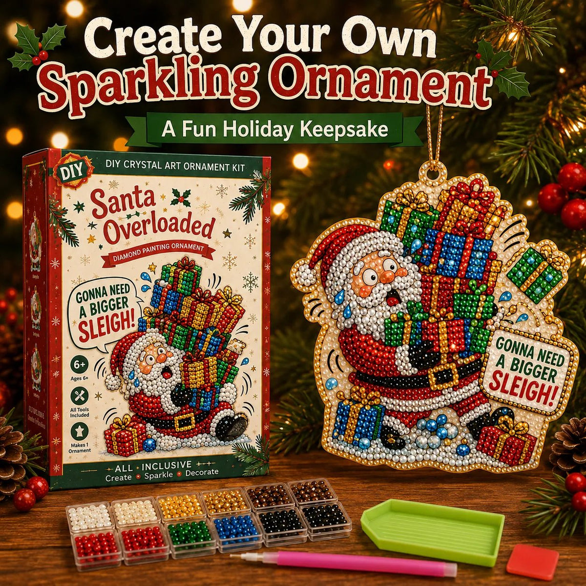Beginner-Friendly Funny Christmas Pearl Diamond Art Ornament DIY Kit