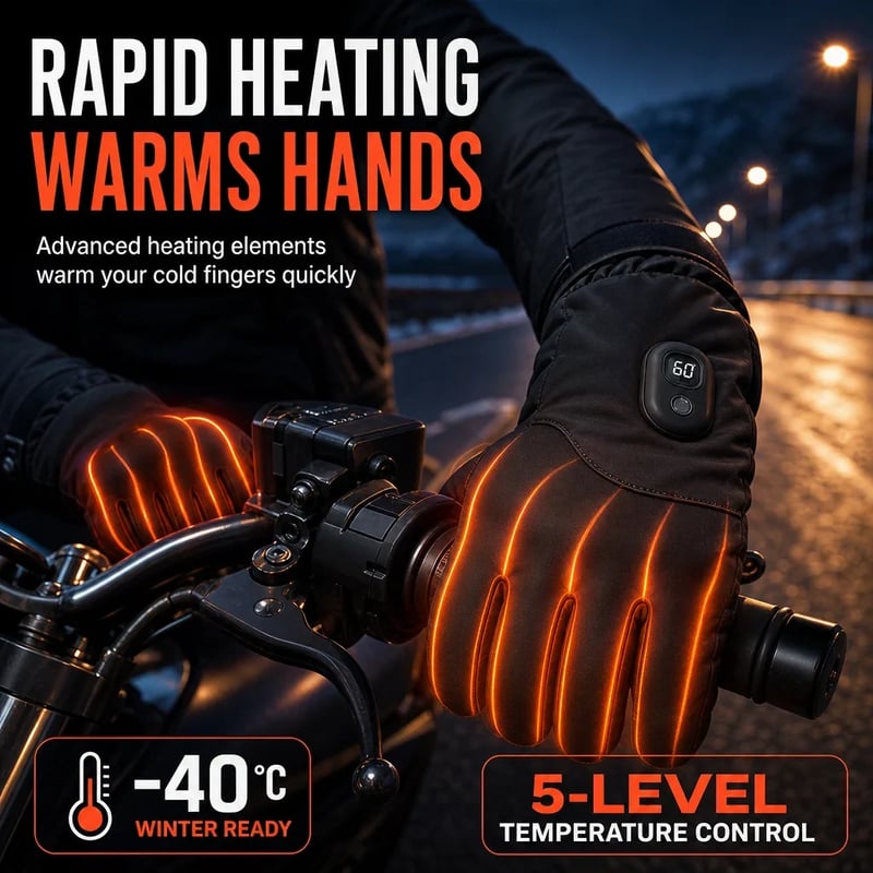 Electric Heated Gloves — Touchscreen & 5-Level Heat Control
