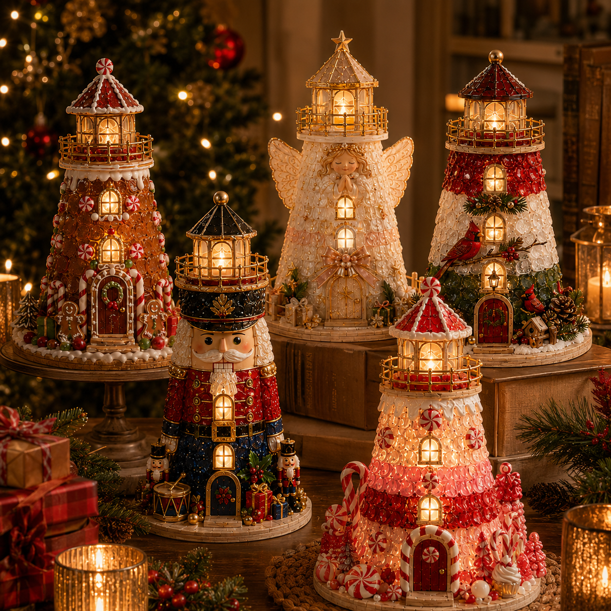 Beginner-Friendly DIY Lighted Christmas Character Sea Glass-Style Lighthouse Kit Collection