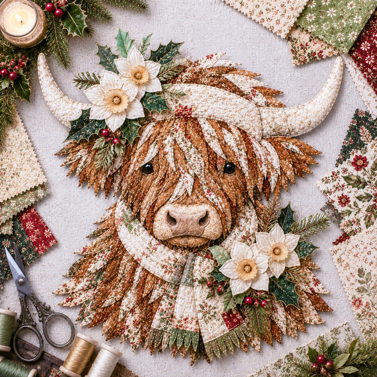 Birth Flower Highland Cow 3D Layered Fabric Art DIY Kit