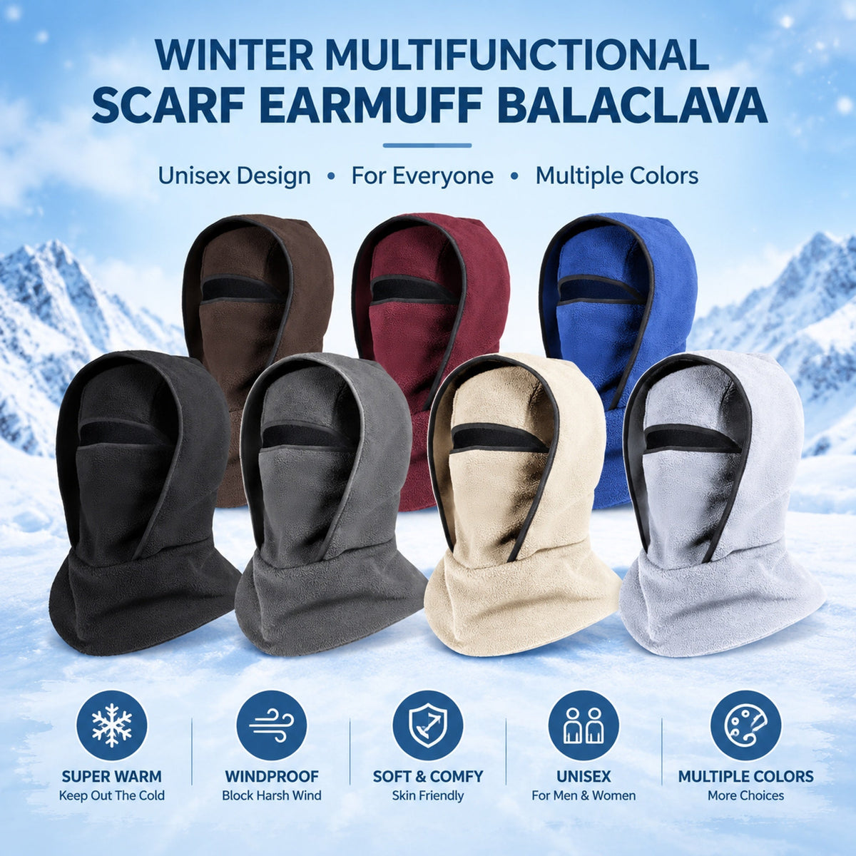 Winter All-In-One Scarf Ear Cover Warm Balaclava