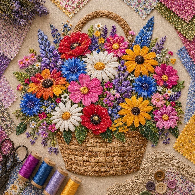 Premium Floral Basket Patchwork DIY Kit