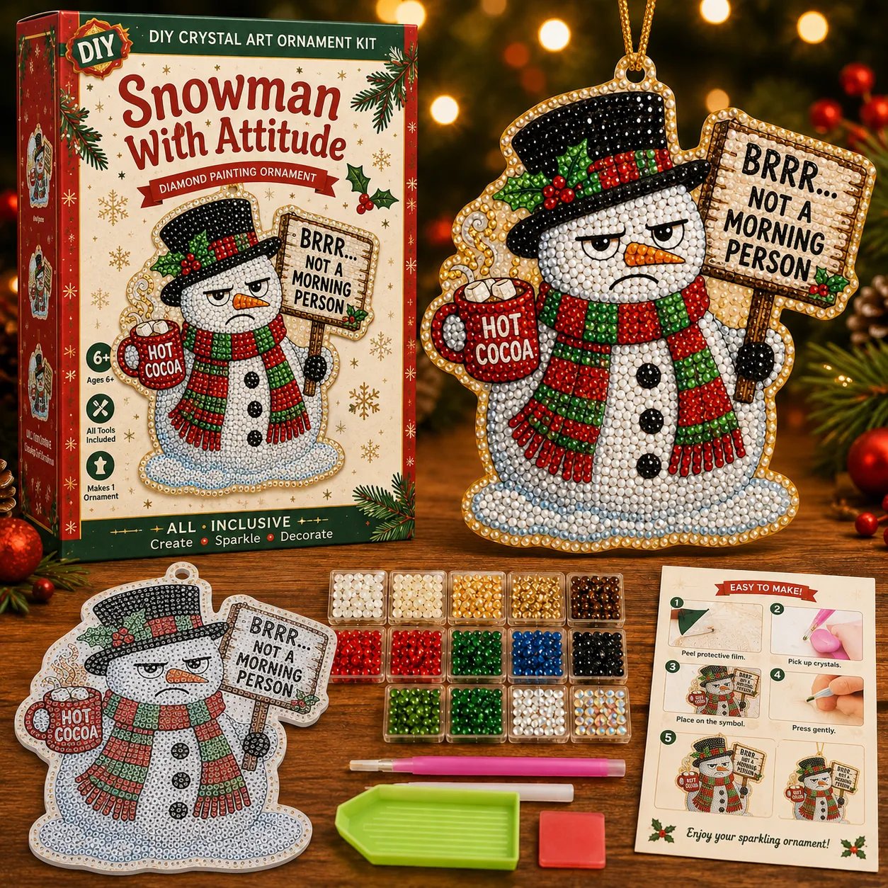 Beginner-Friendly Funny Christmas Pearl Diamond Art Ornament DIY Kit