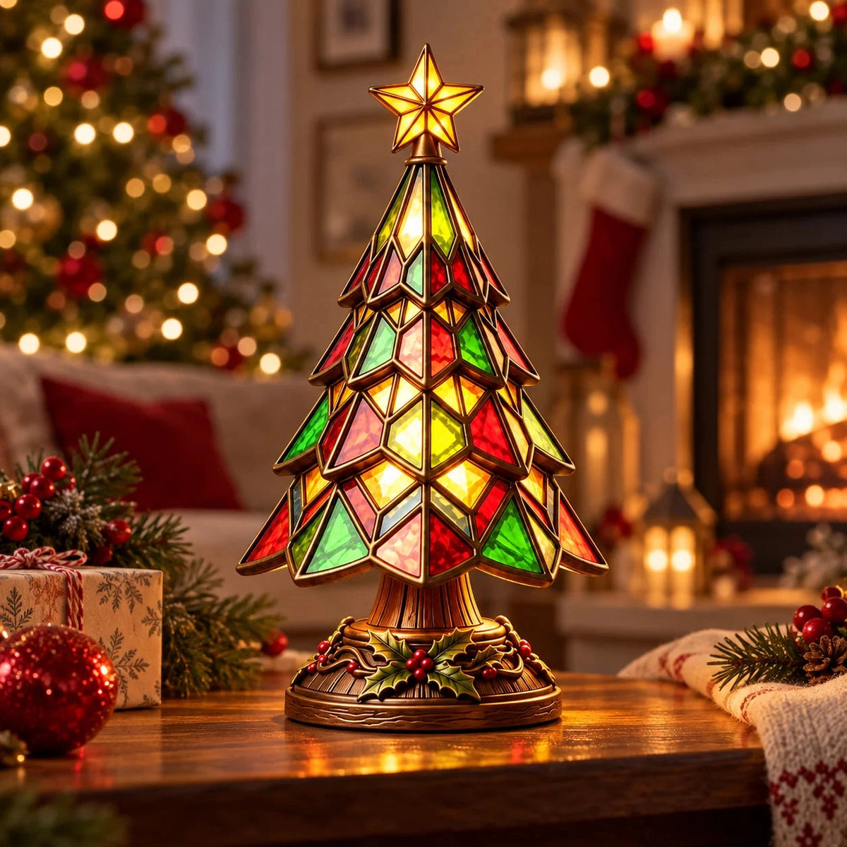 Table Lamp Christmas Tree Design Colorful Glow