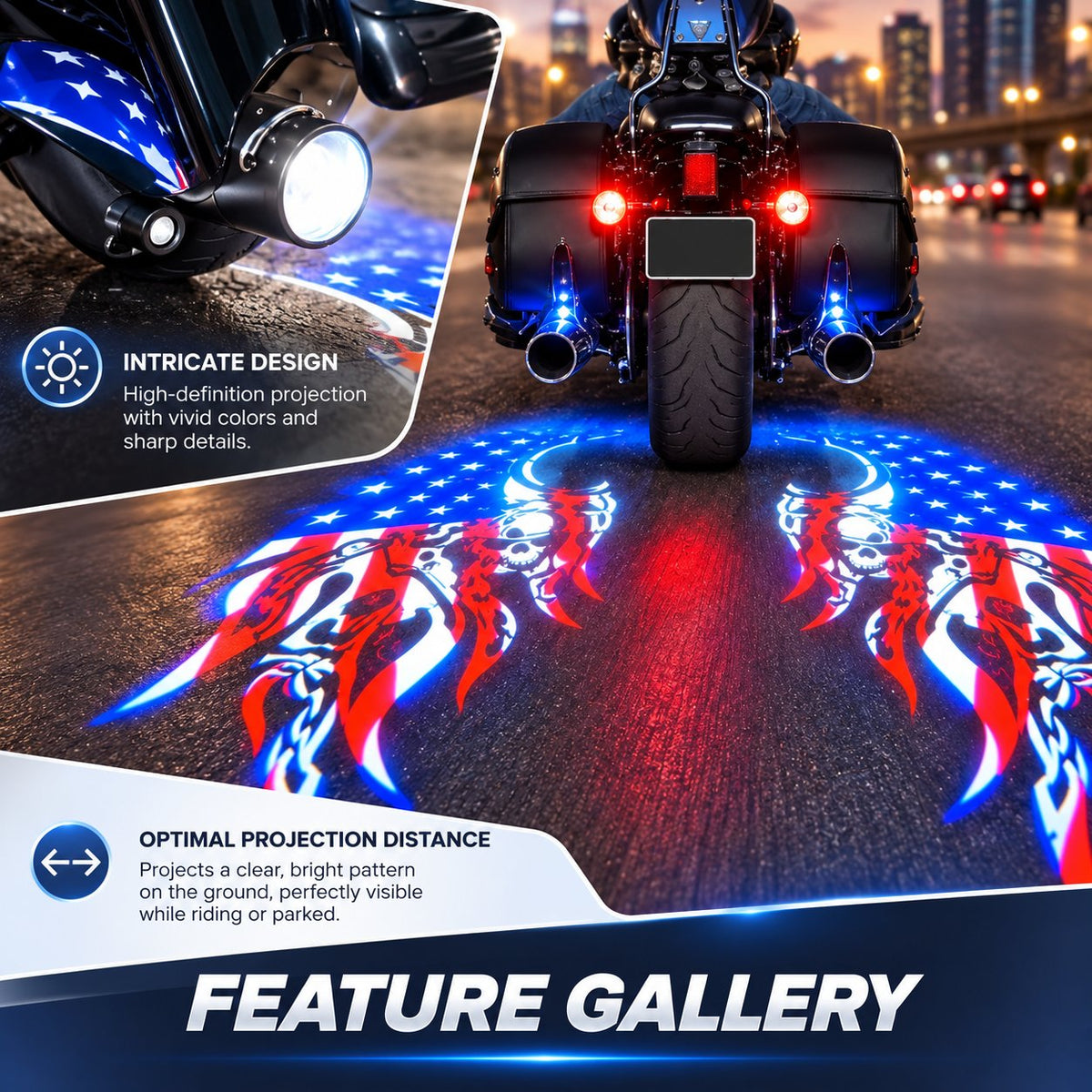 Upgrade Your Night Ride: Ground Projection Light with Skull Wing Design