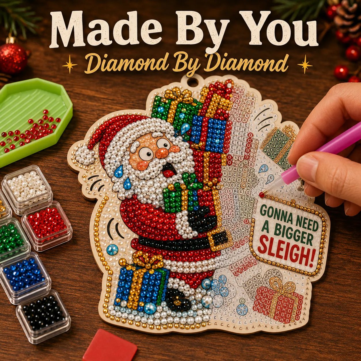Beginner-Friendly Funny Christmas Pearl Diamond Art Ornament DIY Kit