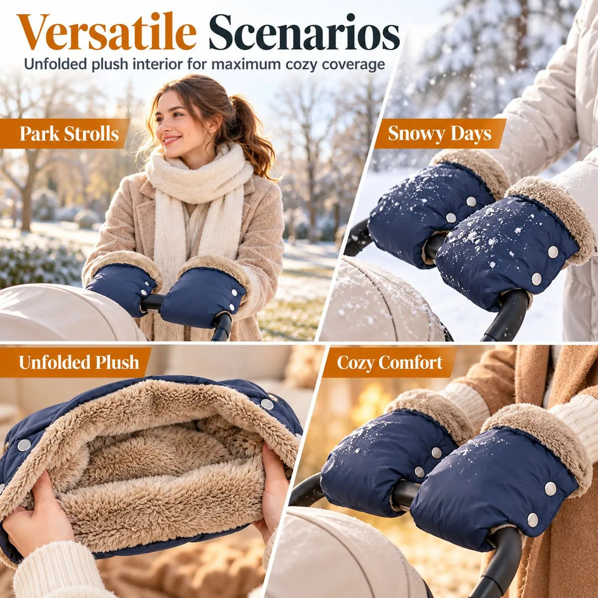 Winter Waterproof Baby Stroller Hand Muff Thicken Warm Stroller Gloves