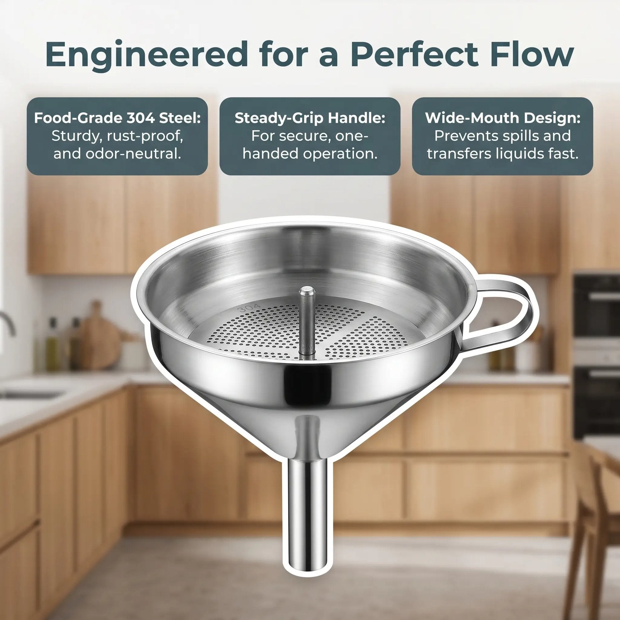304 Stainless Steel Funnel with Filter Mesh