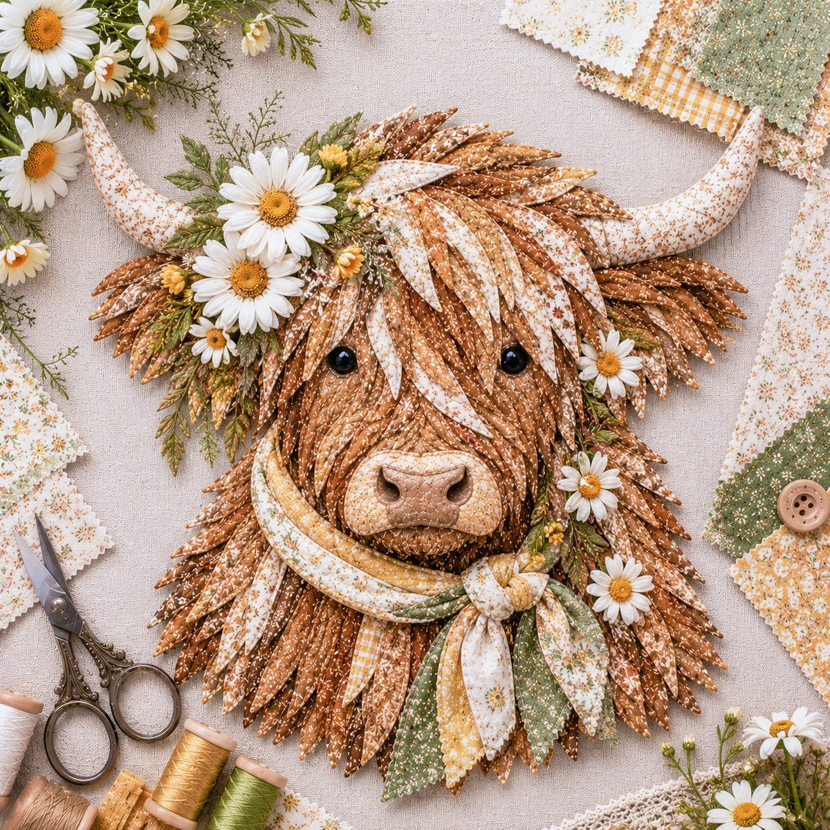 Birth Flower Highland Cow 3D Layered Fabric Art DIY Kit