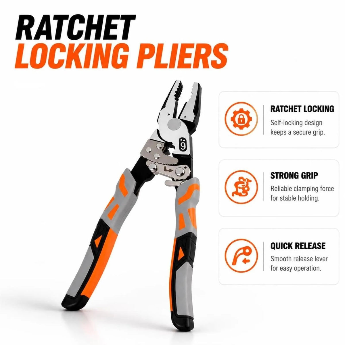 55-Steel Self-Locking Anti-Skid Ratchet Pliers