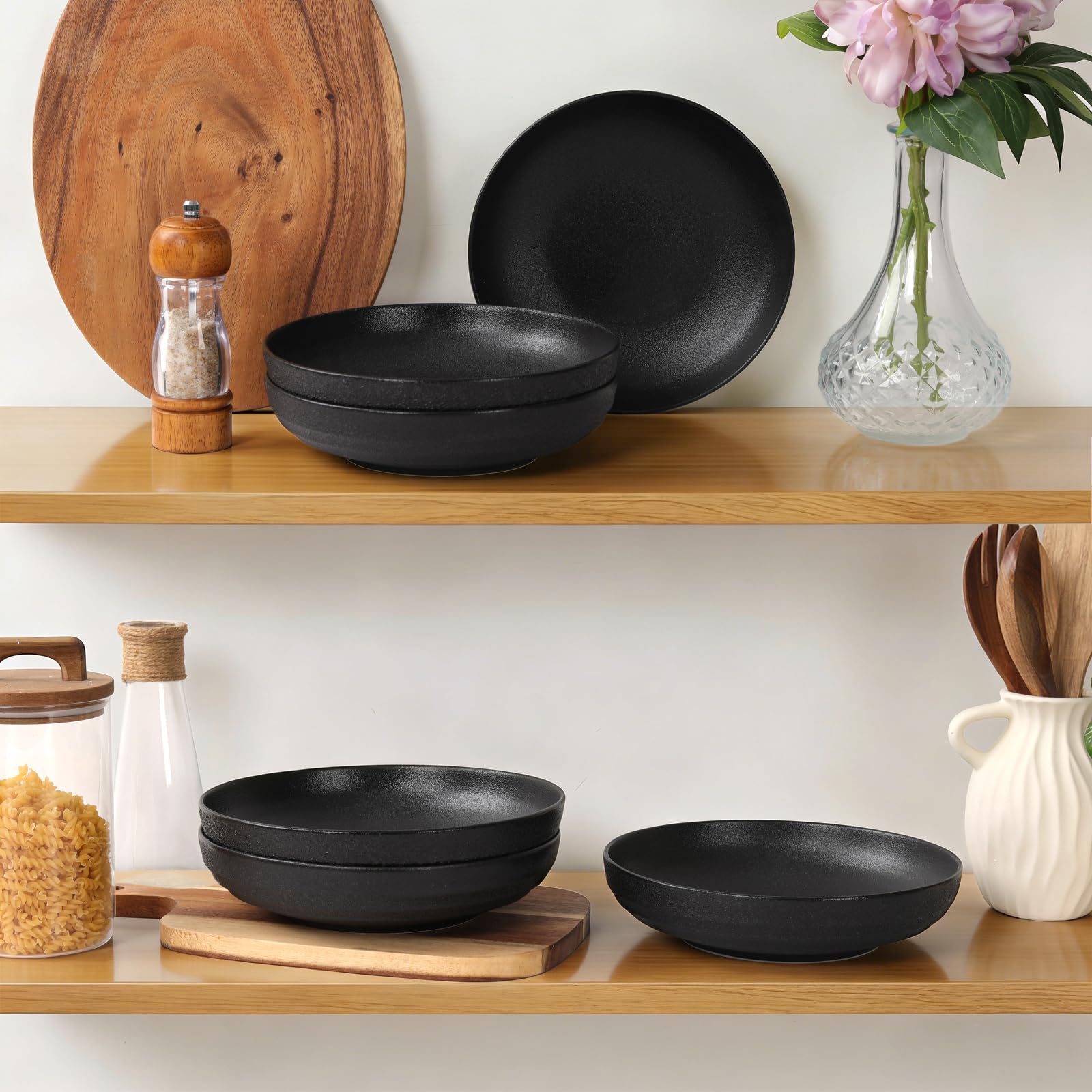 9'' Large Pasta Bowls Set of 4 – 42oz Stoneware Salad Bowls