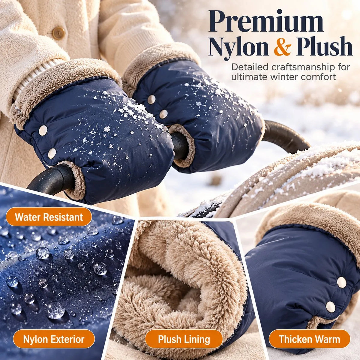 Winter Waterproof Baby Stroller Hand Muff Thicken Warm Stroller Gloves