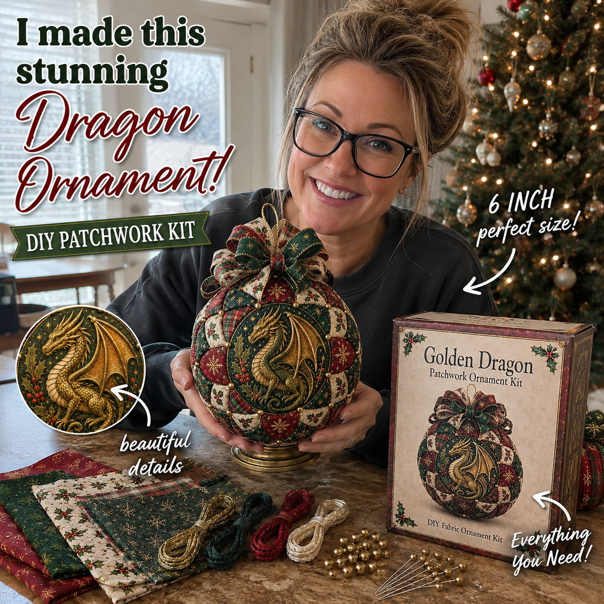 Christmas Dragon Patchwork Ornament DIY Kit