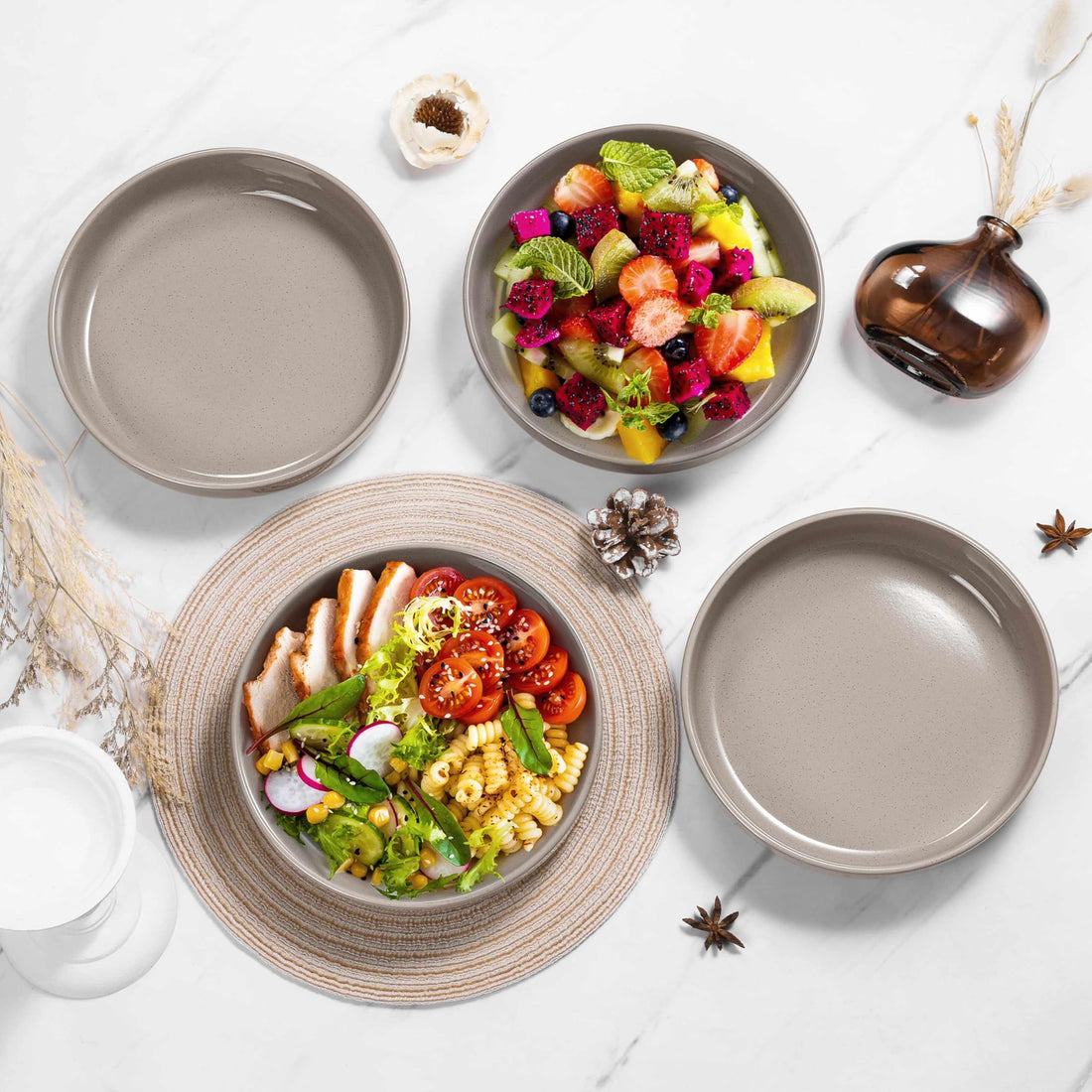 33oz Pasta Bowls Set – Wide & Shallow Stoneware Salad Bowls