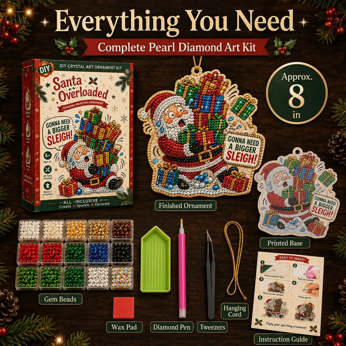 Beginner-Friendly Funny Christmas Pearl Diamond Art Ornament DIY Kit