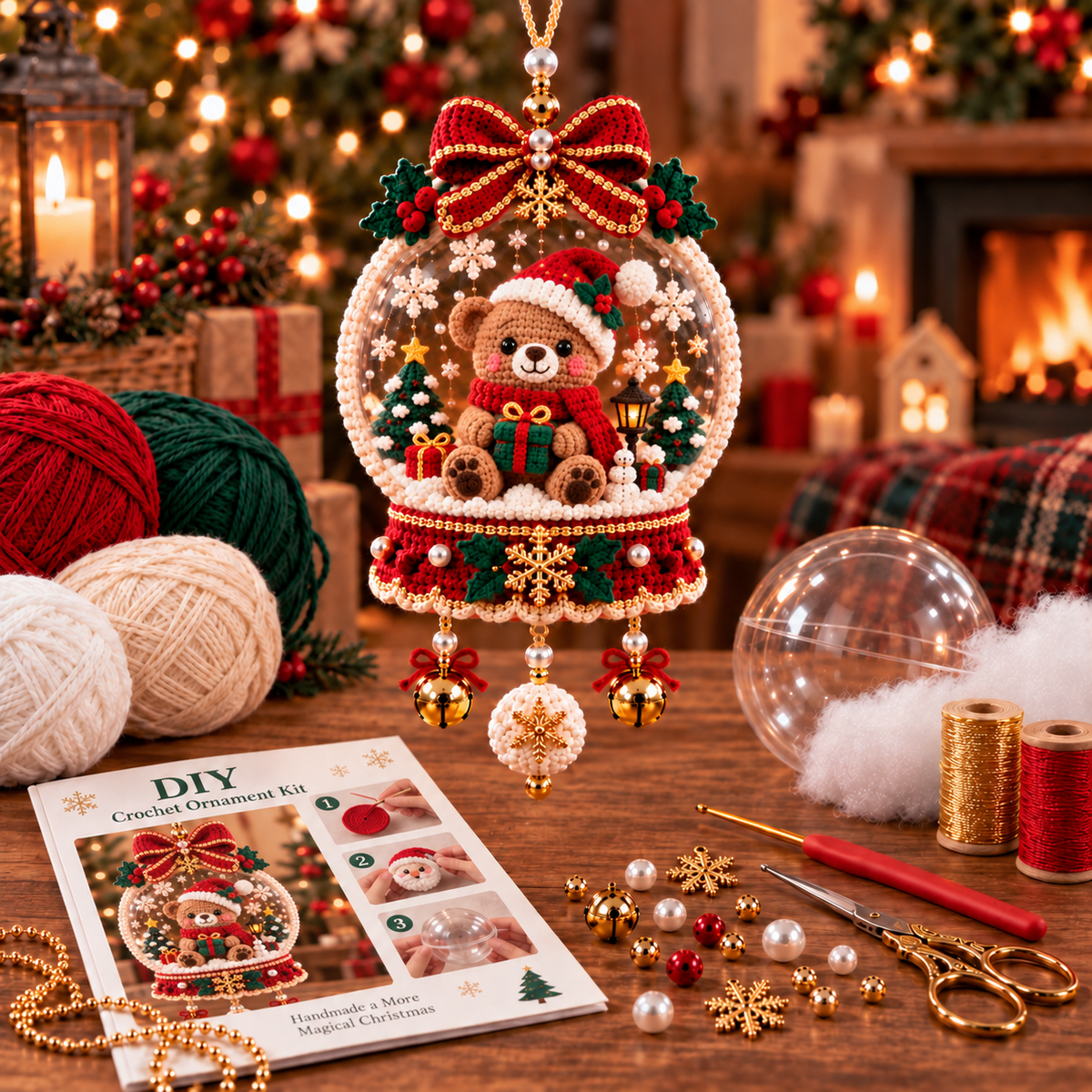 Crochet Christmas Snow Globe Ornament Collection