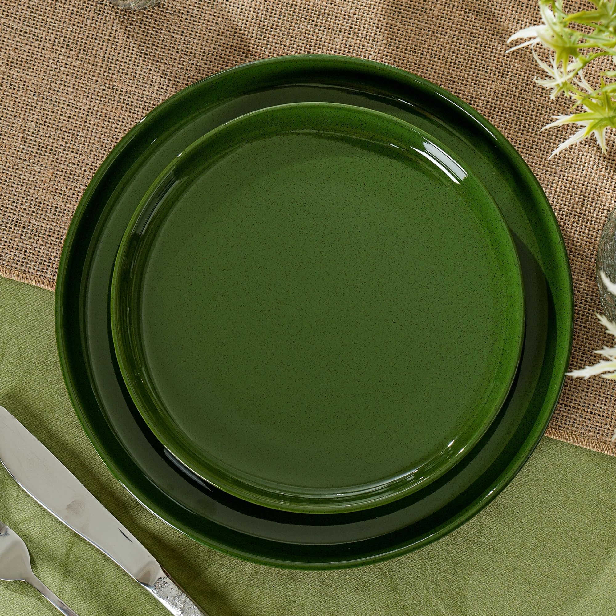 8" Ceramic Salad Plates Set of 4 – Elegant Green Stoneware
