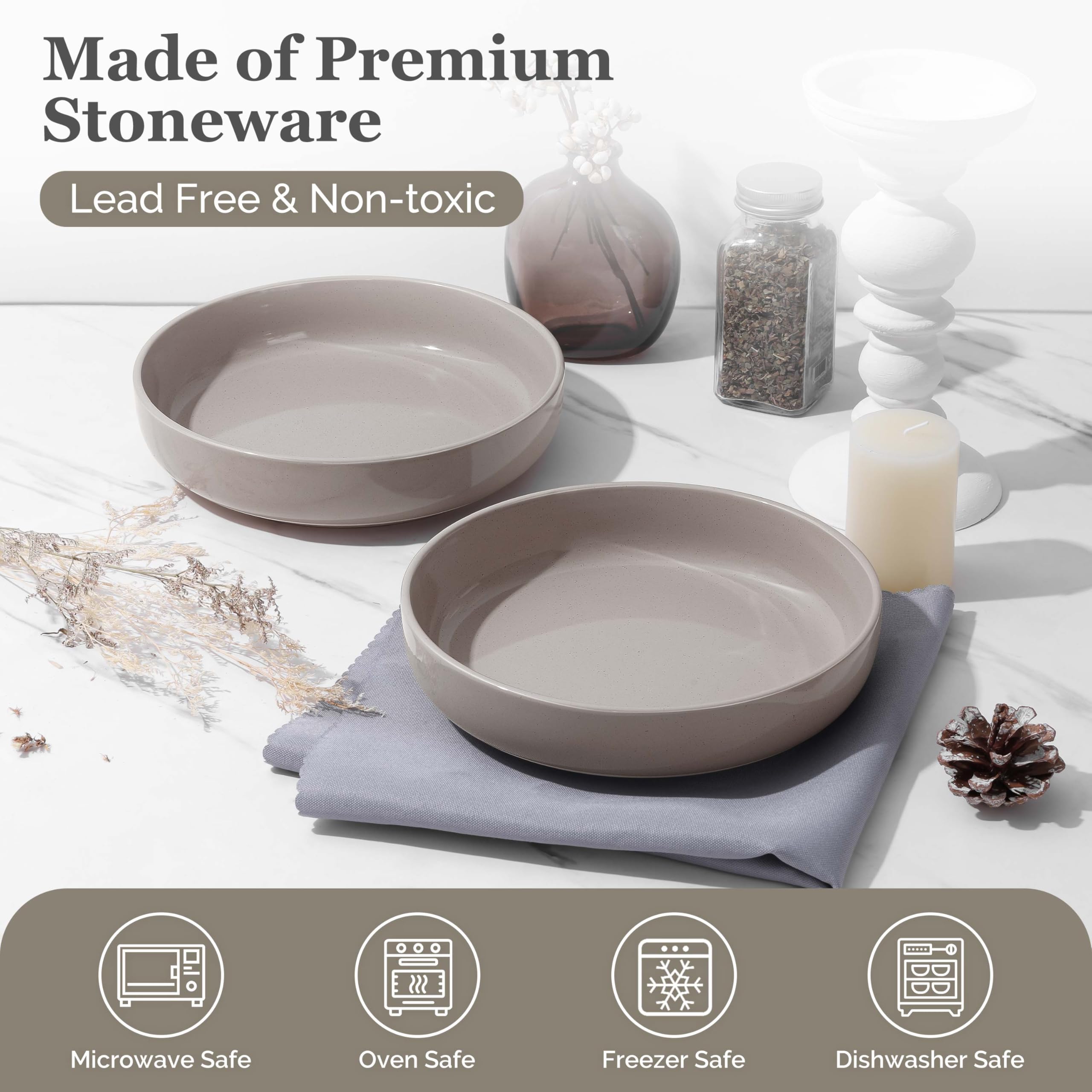 33oz Pasta Bowls Set – Wide & Shallow Stoneware Salad Bowls