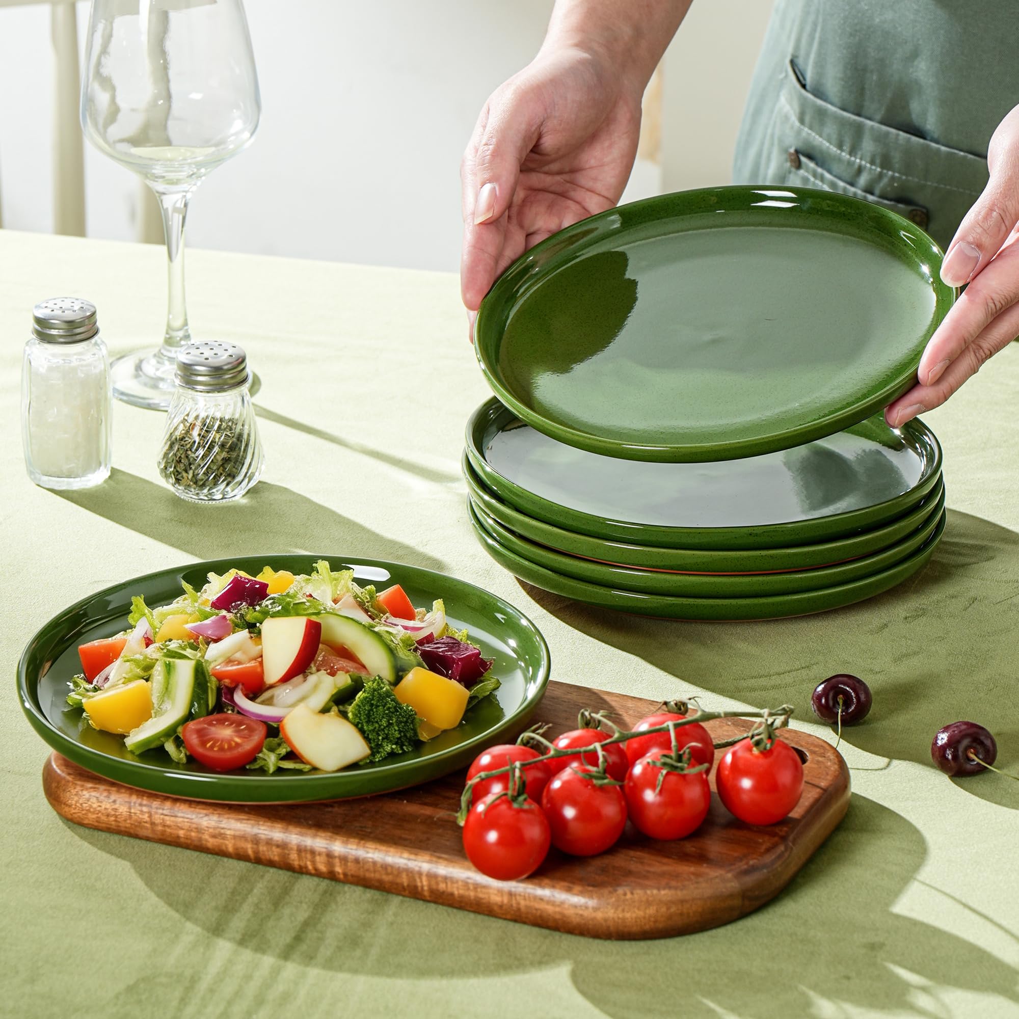 8" Ceramic Salad Plates Set of 4 – Elegant Green Stoneware