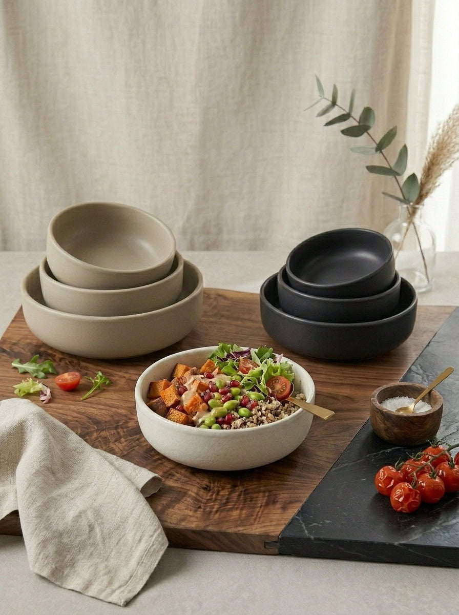 Glazed Stoneware Serving Bowls 3 Pcs Set