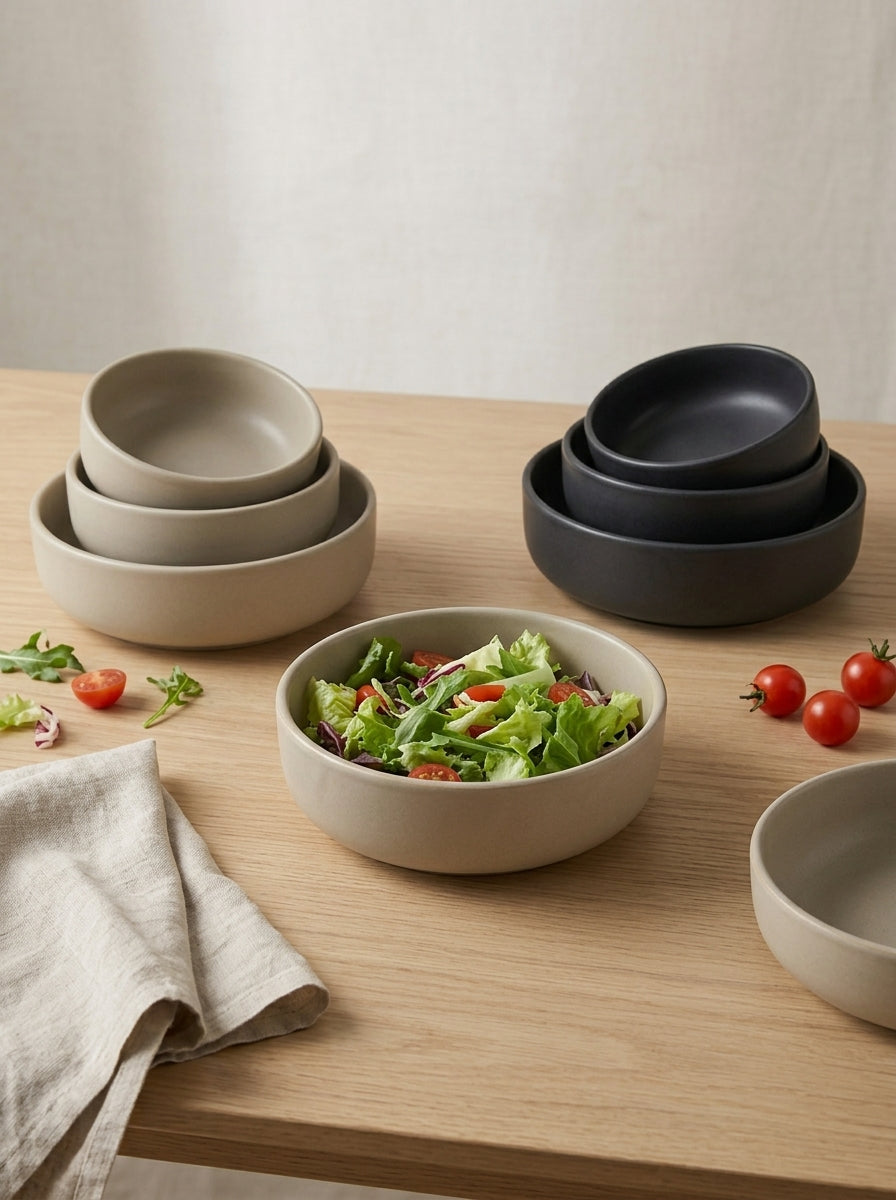 Glazed Stoneware Serving Bowls 3 Pcs Set