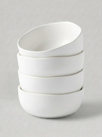 Matte White Reactive Glaze Stoneware Cereal Bowl Set