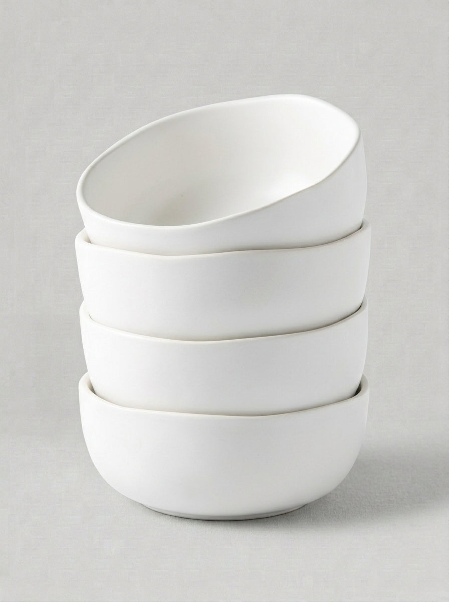 Matte White Reactive Glaze Stoneware Cereal Bowl Set