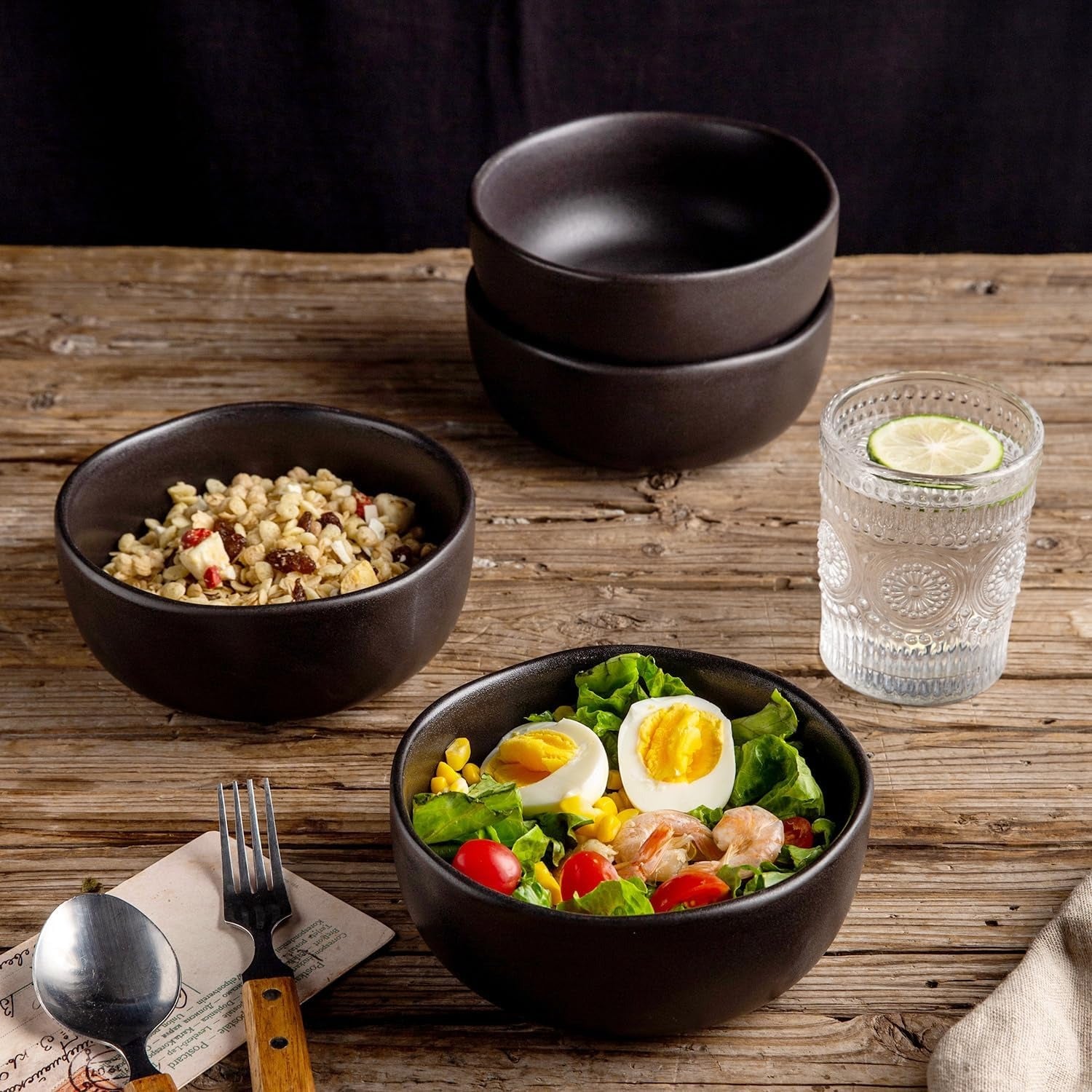 Matte White Reactive Glaze Stoneware Cereal Bowl Set