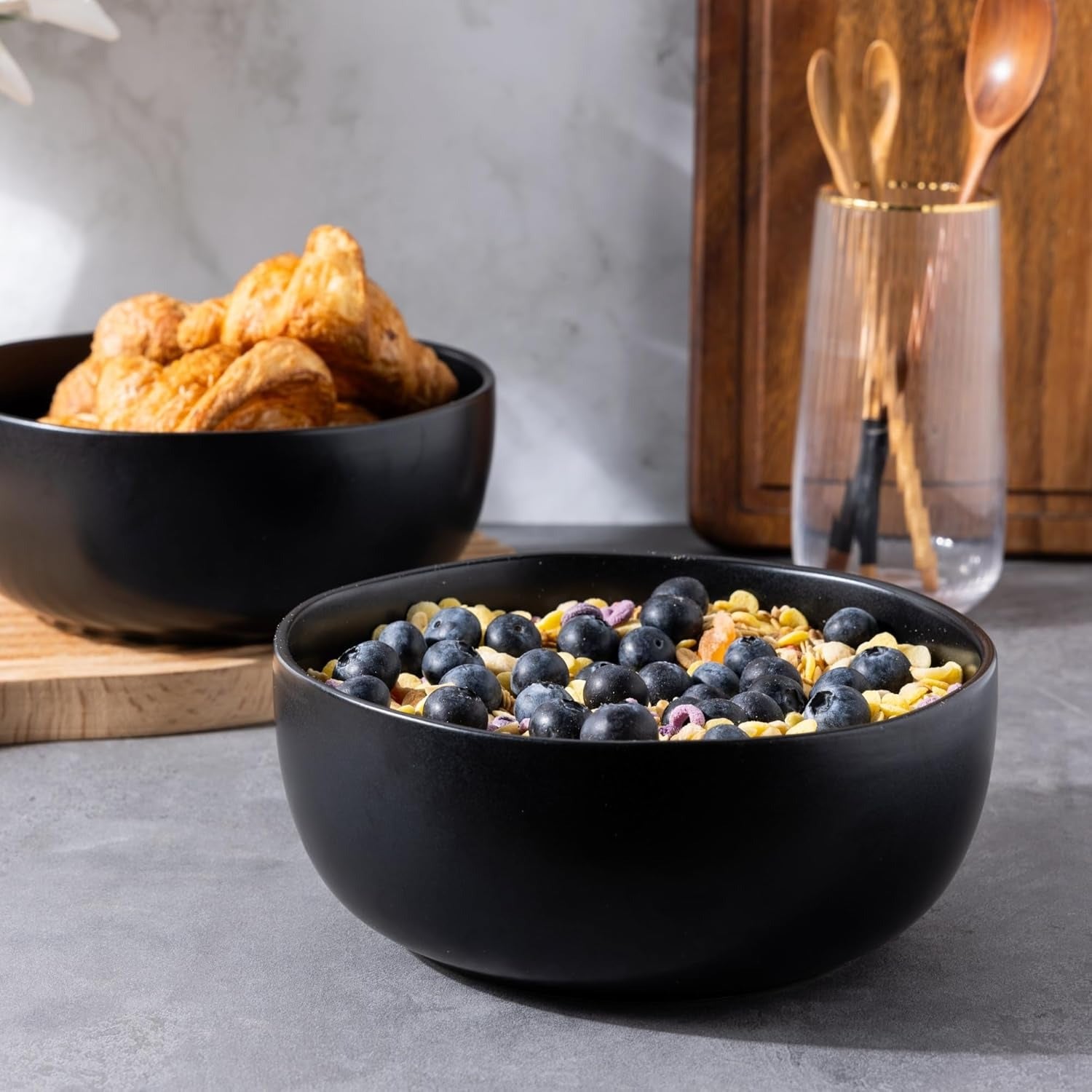 Matte White Reactive Glaze Stoneware Cereal Bowl Set