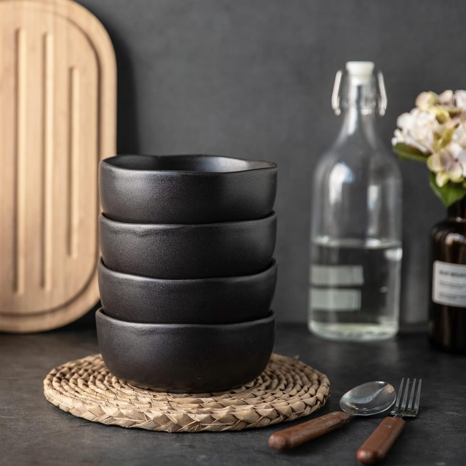Matte White Reactive Glaze Stoneware Cereal Bowl Set