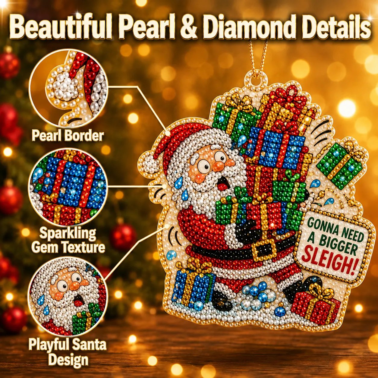 Beginner-Friendly Funny Christmas Pearl Diamond Art Ornament DIY Kit