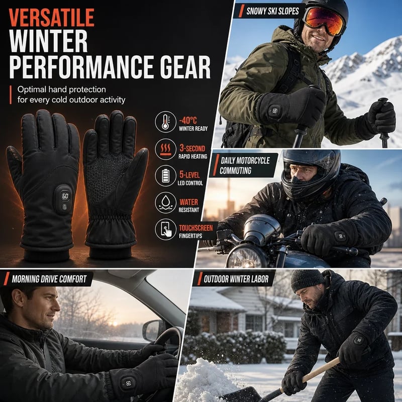 Electric Heated Gloves — Touchscreen & 5-Level Heat Control