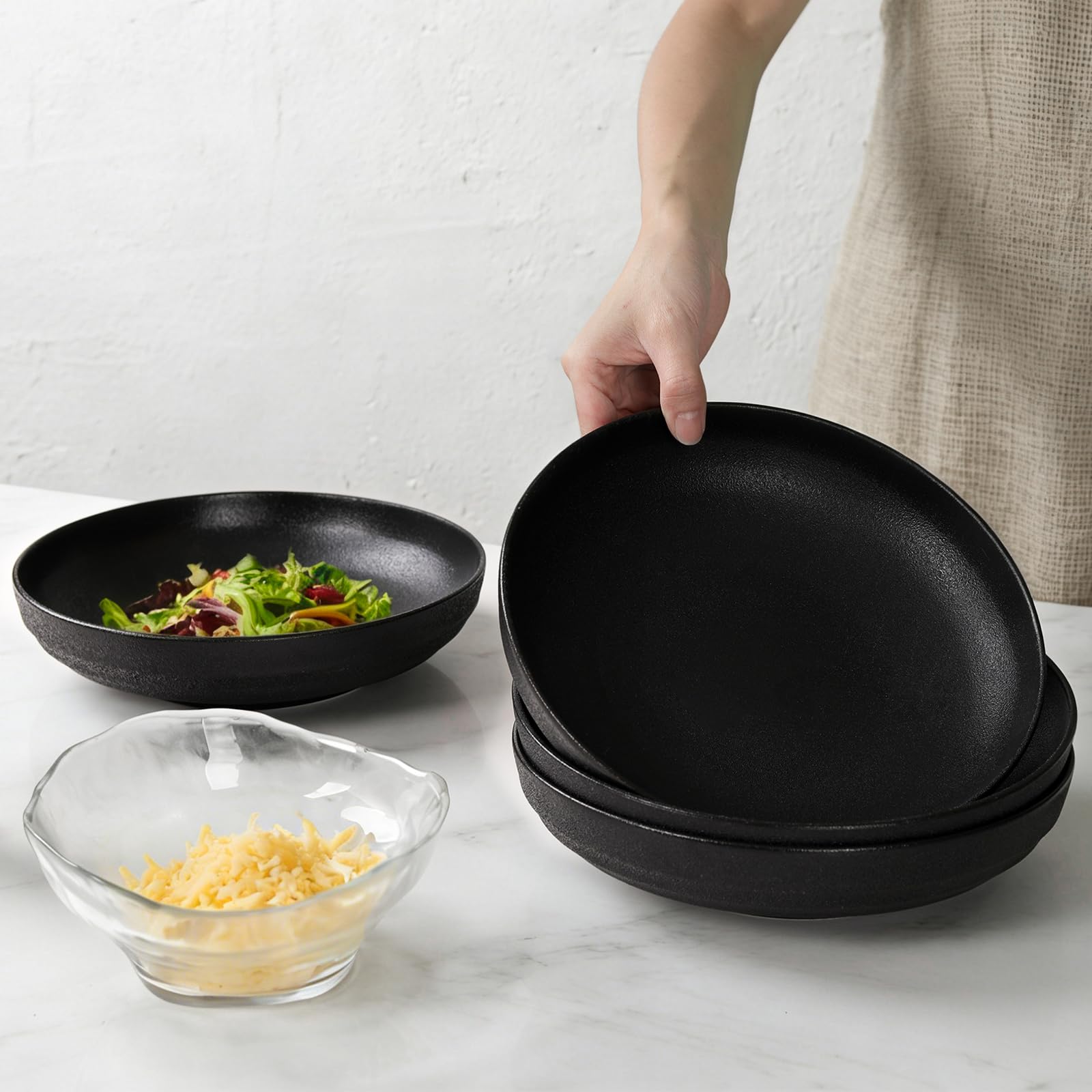 9'' Large Pasta Bowls Set of 4 – 42oz Stoneware Salad Bowls