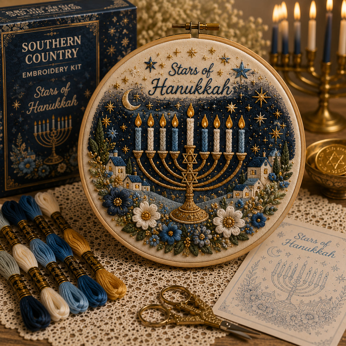 Hanukkah DIY Embroidery Kit – Beautiful Festival of Lights Designs