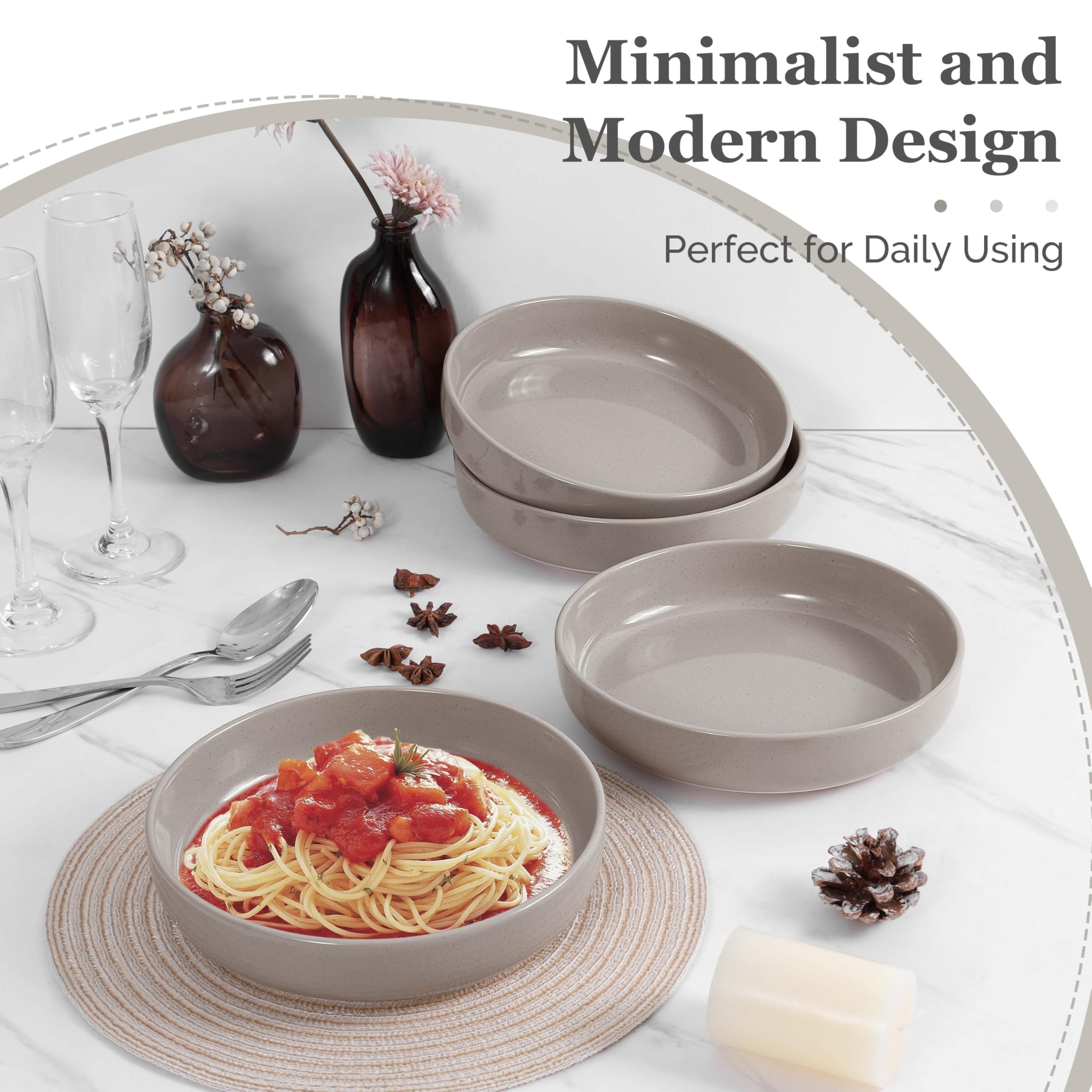 33oz Pasta Bowls Set – Wide & Shallow Stoneware Salad Bowls