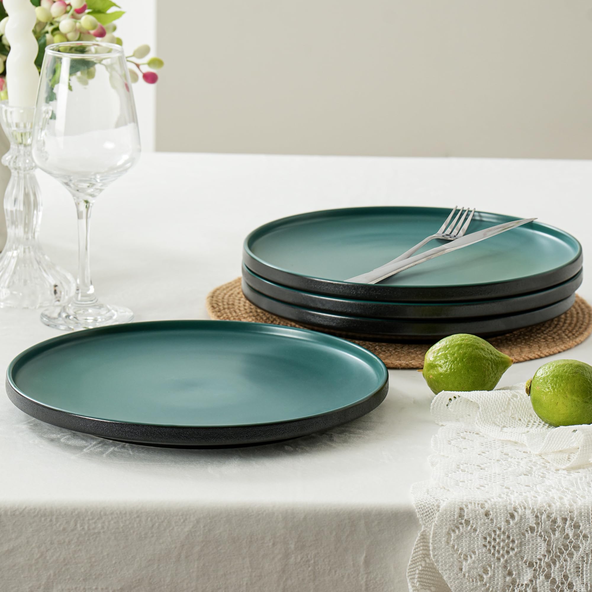 8" Ceramic Salad & Dessert Plates Set of 4 – Modern Green Stoneware