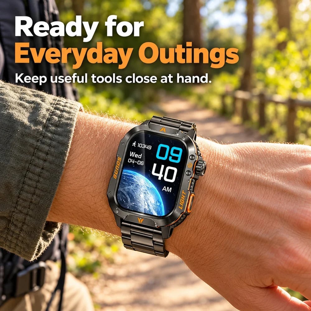 Outdoor-Inspired Smartwatch with Flashlight & Calling