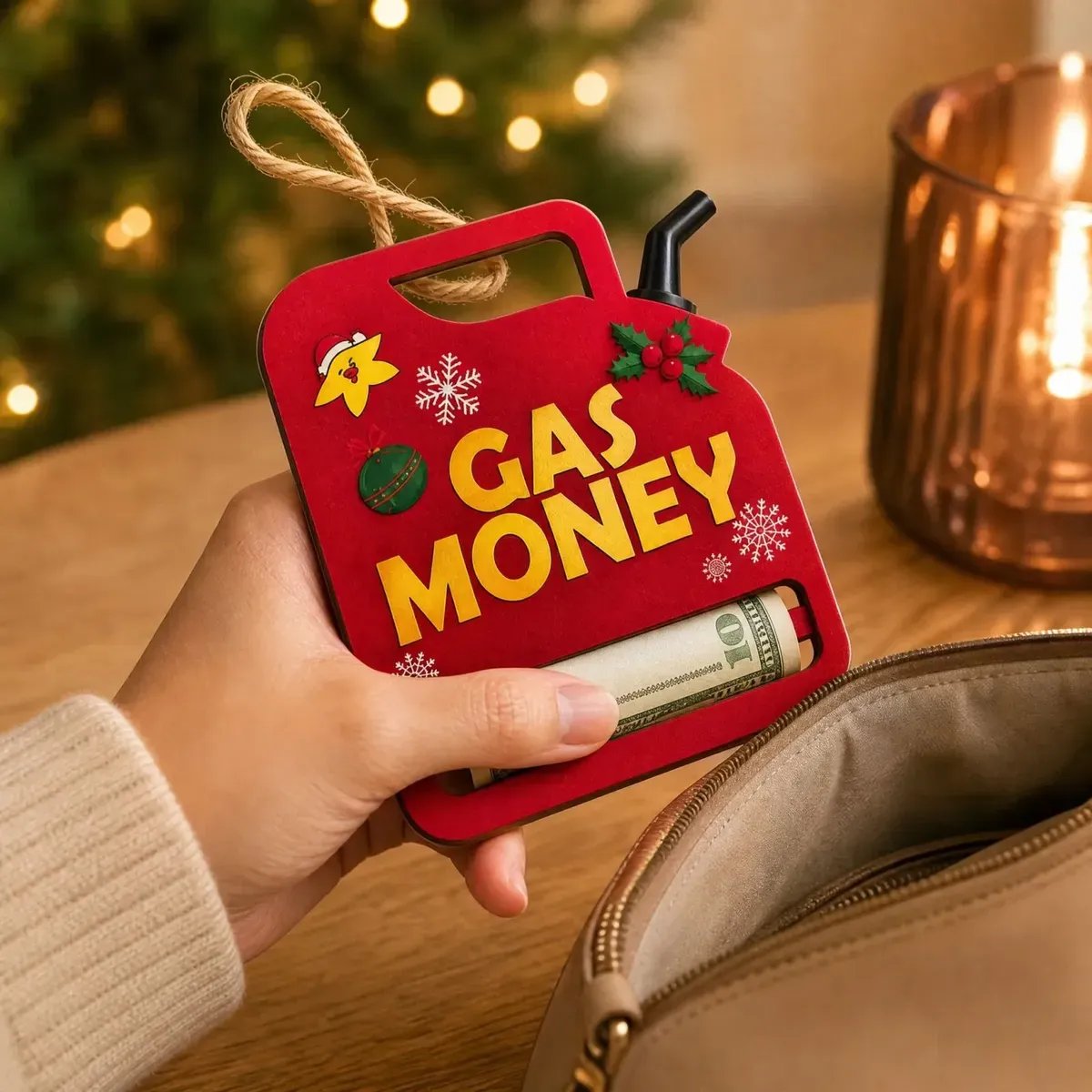 Christmas Gas Money Wooden Money Holder Set