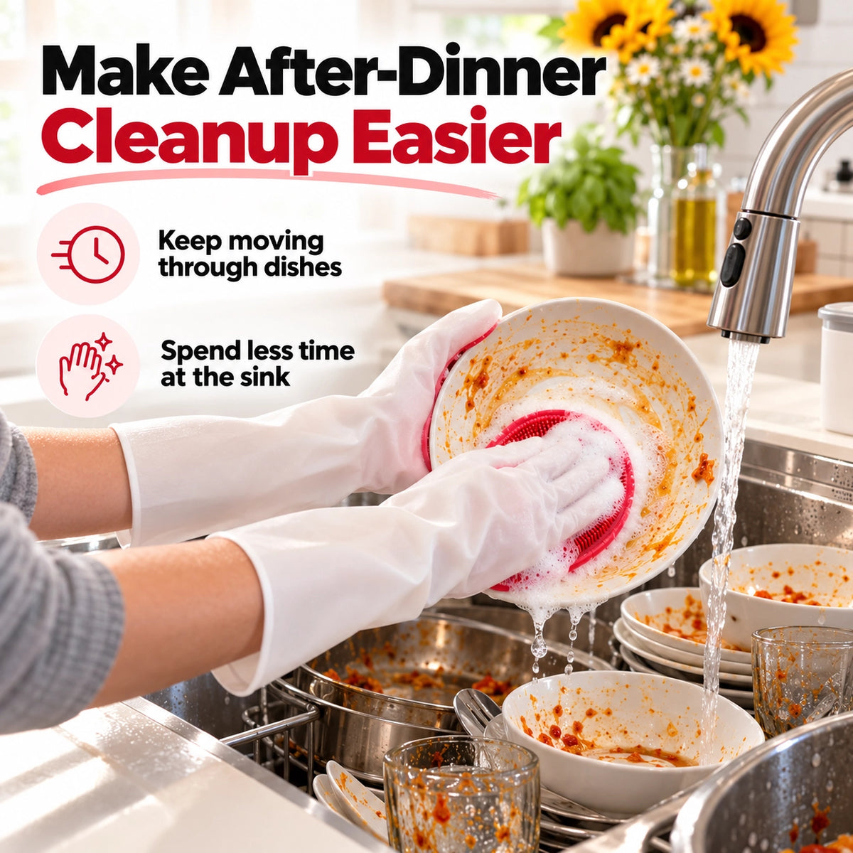 Dishwashing Gloves With Built-in Silicone Brush