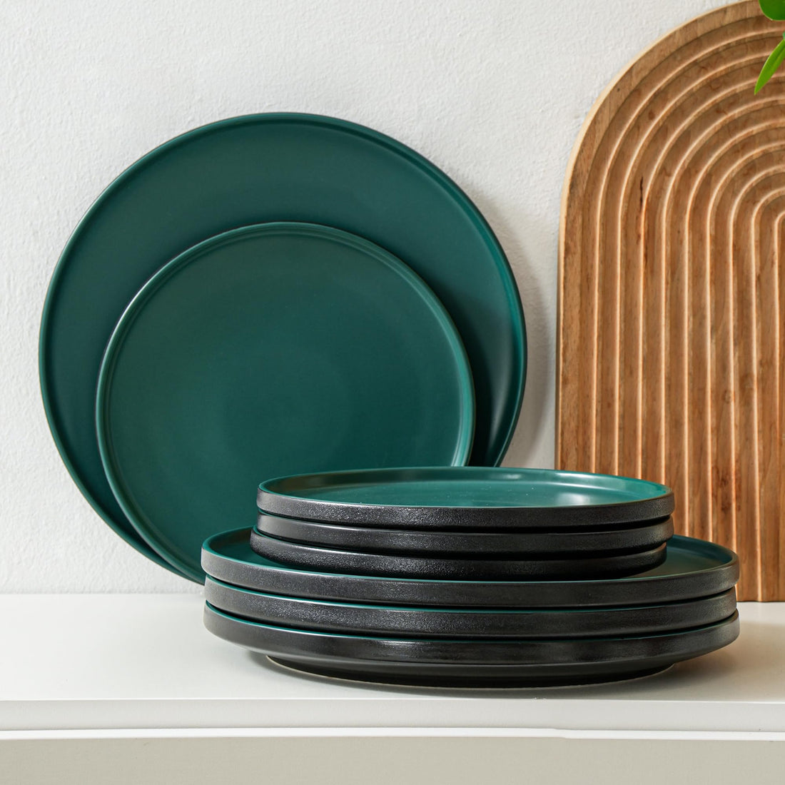8" Ceramic Salad & Dessert Plates Set of 4 – Modern Green Stoneware